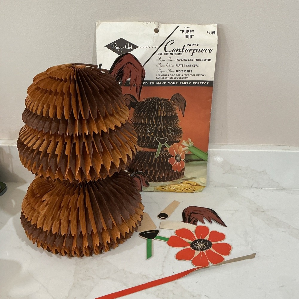 Vintage Paper Art Party Centerpiece Puppy Dog Die Cut Cake Decoration 1960s READ